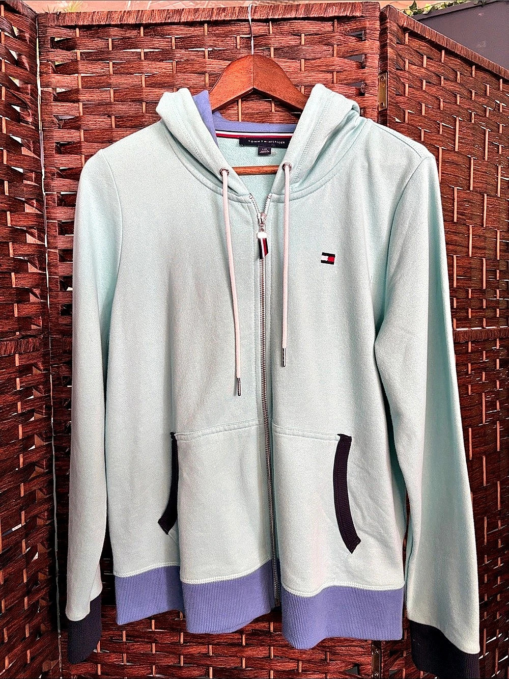 Tommy Hilfiger Color Block Hoodie in Green & Purple Size Large